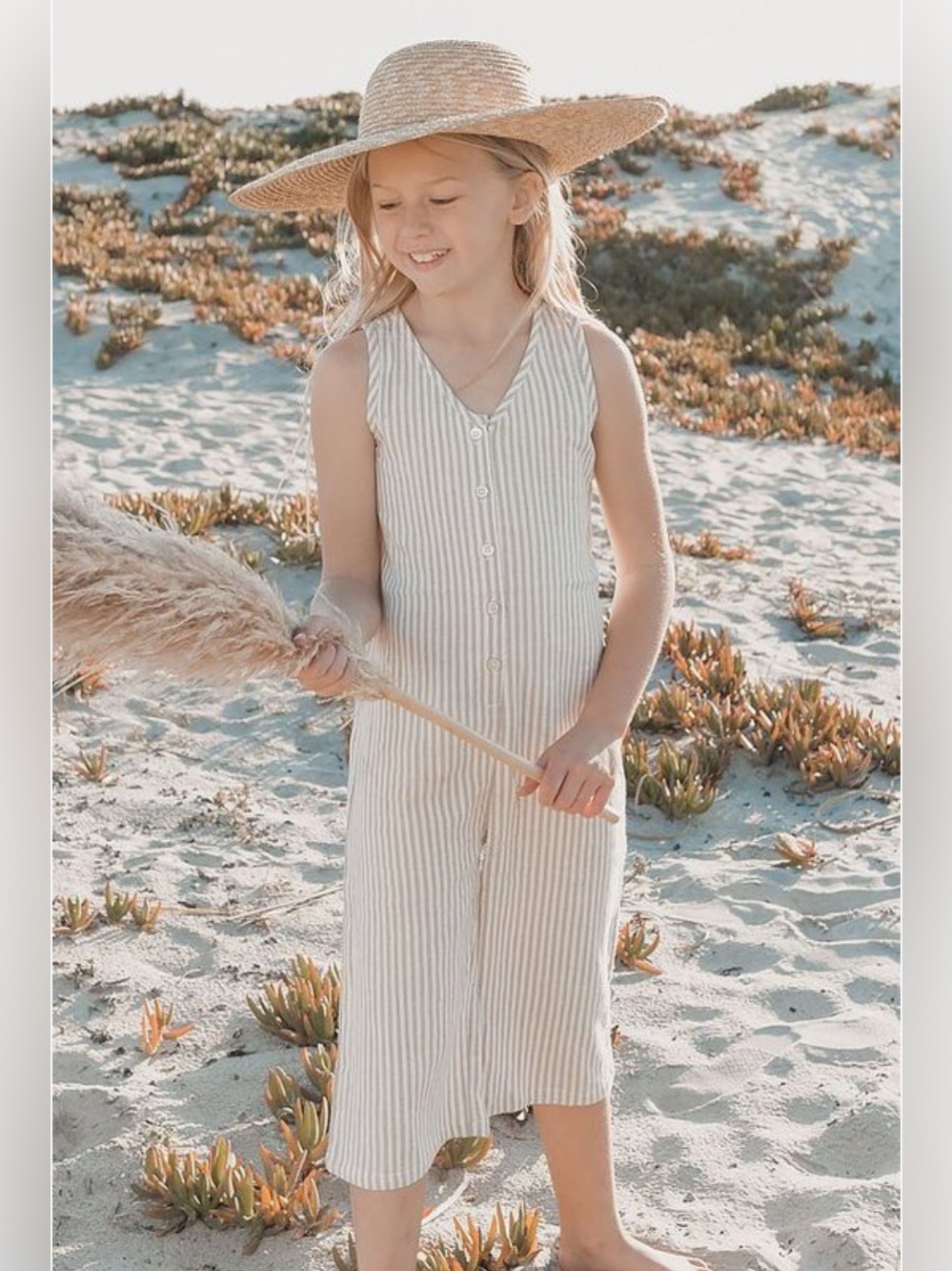 Rylee + Cru Romper 6 gray and white striped